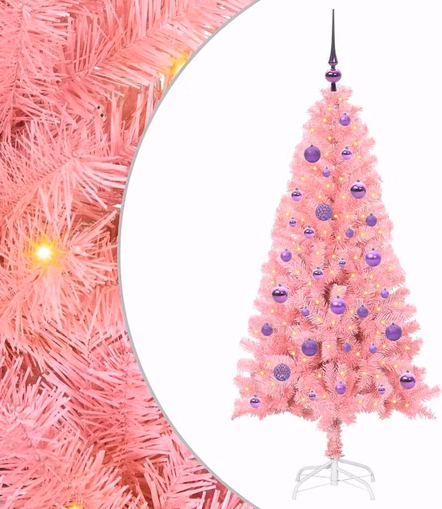 Albero di Natale con 150 LED con supporto Rosa 150 cm PVC