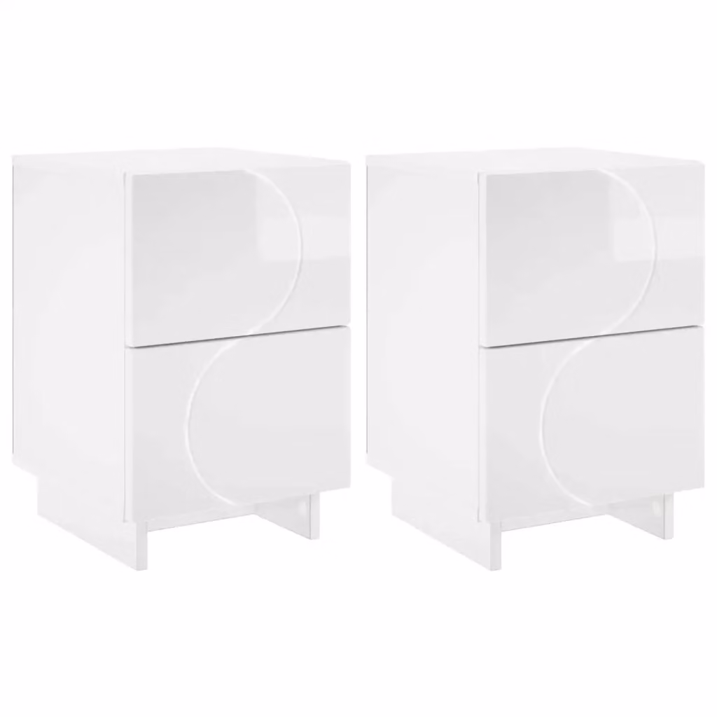 Set di 2 Armadi da Notte vidaXL Bianco Lucido L/P/H: 33,5 x 34,5 x 50 cm – 2
