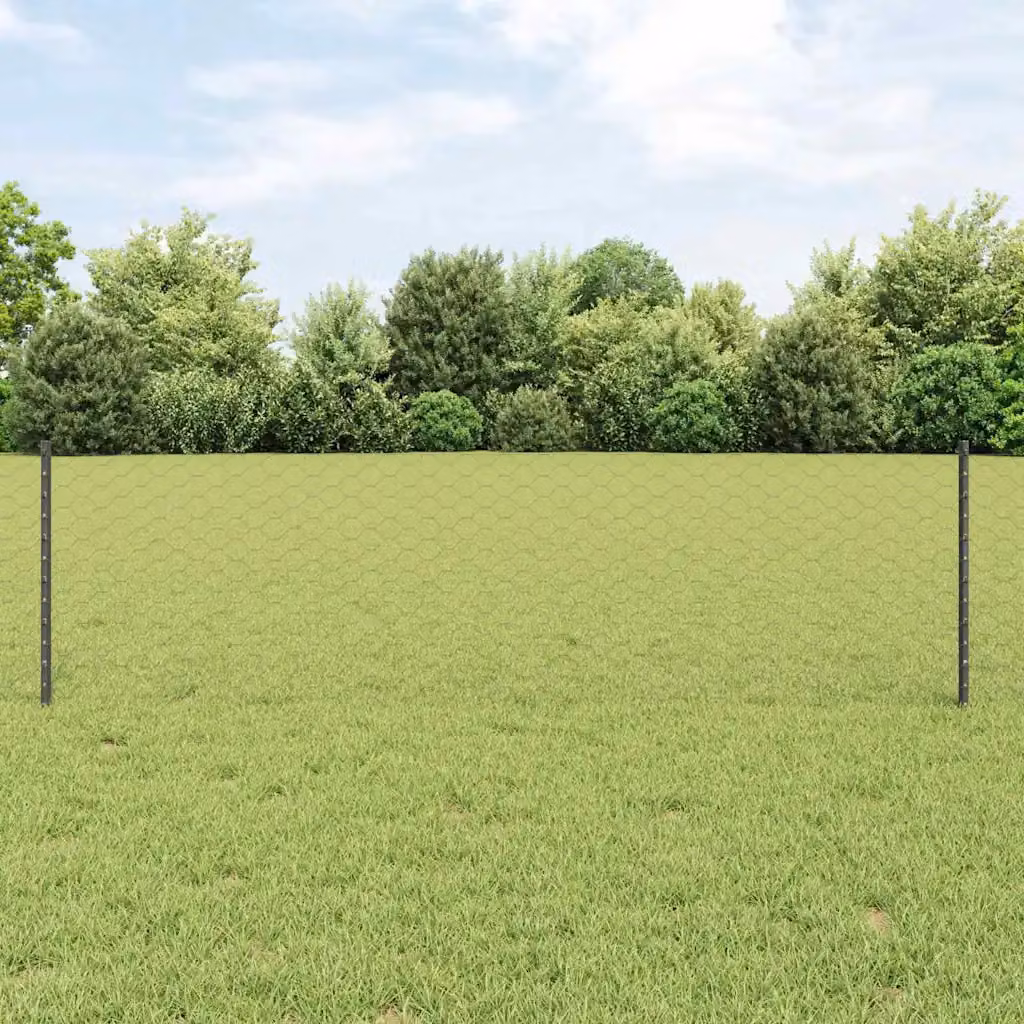Recinzione esagonale con palo vidaXL in acciaio e PVC grigio, L: 50 m, H: 0,6 m