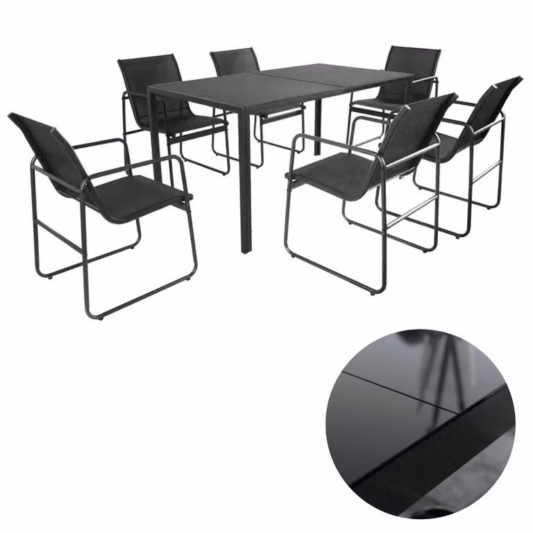 Set da salotto 7 pezzi gruppo di sedute da giardino all'aperto panca tavolo da pranzo tavolo in vetro