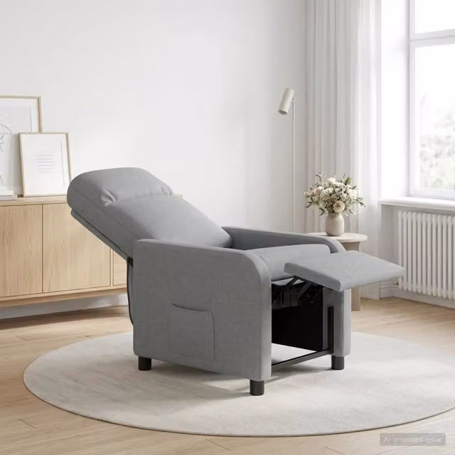 Poltrona reclinabile relax moderna in tessuto grigio con braccioli