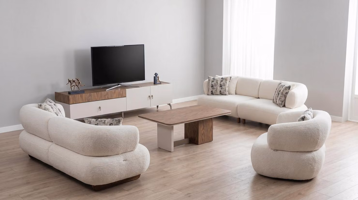 Divano componibile 3 posti + 3 posti + 1 posto, design moderno, colore beige, confortevole, set di divani e poltrone, ideale per il soggiorno