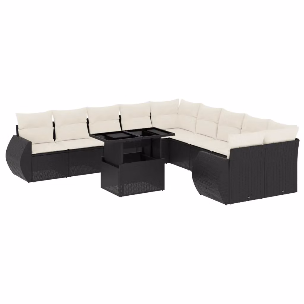 Set di divani da giardino vidaXL 11 pz a forma di L con cuscini e tavolino, colore nero e bianco – 2