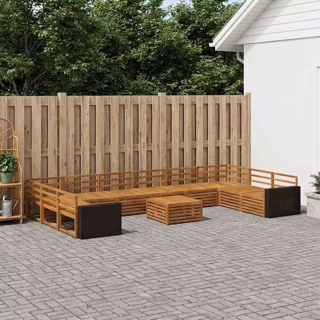 Set di divani da giardino vidaXL in legno di acacia massello marrone, 11 pezzi