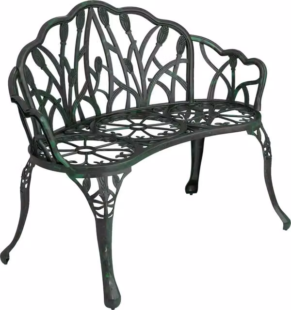 Panca da giardino Outsunny in alluminio pressofuso a 2 posti con schienale a tulipano e seduta floreale, verde antico, L: 99 cm, P: 57 cm, H: 78 cm – 1