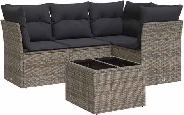 Set Divano da Giardino 5 pz | Set Salotto da Giardino con Cuscini Grigio in Polyrattan