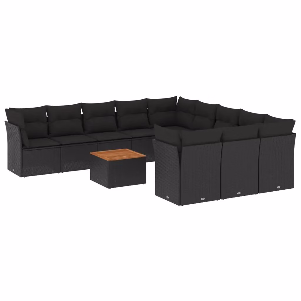 Set Divano da Giardino a L vidaXL in Polyrattan con Cuscini e Tavolino, Nero e Marrone – 2