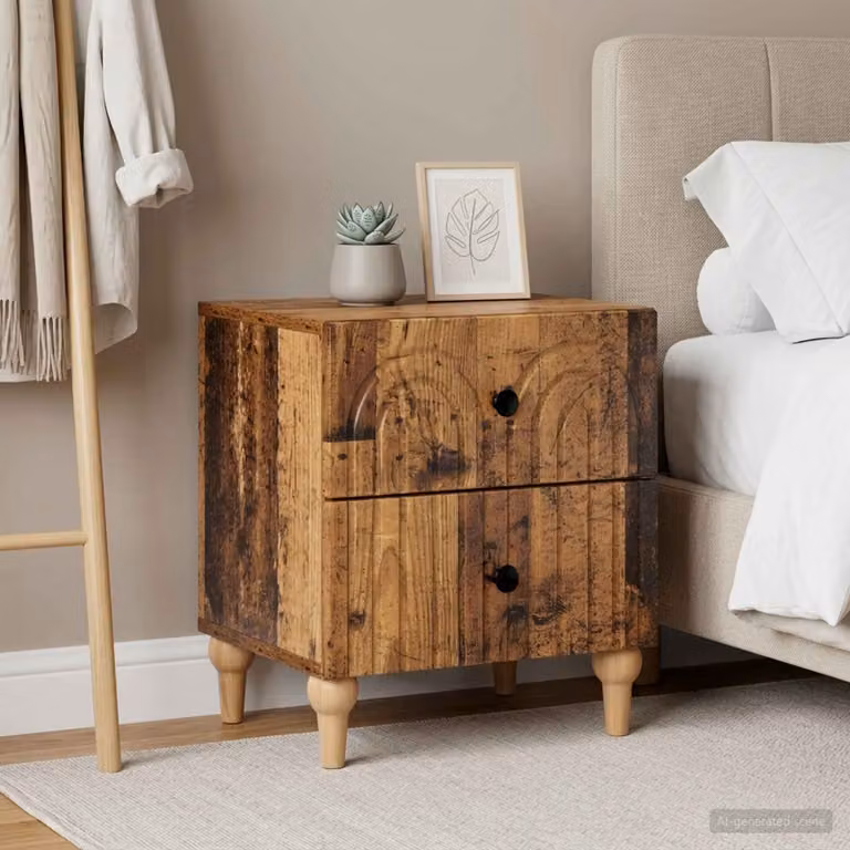 Set di 2 Armadi da Notte vidaXL in Legno Antico, Marrone e Nero, L 43 cm x P 34,5 cm x H 48 cm