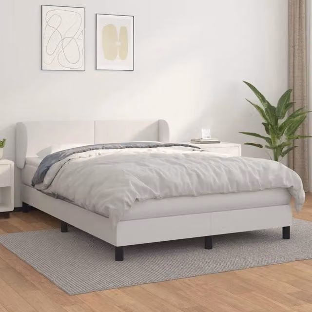 Letto con Giroletto a Molle e Materasso Ibrido vidaXL in Similpelle Bianco L/P/H: 203 x 147 x 88 cm