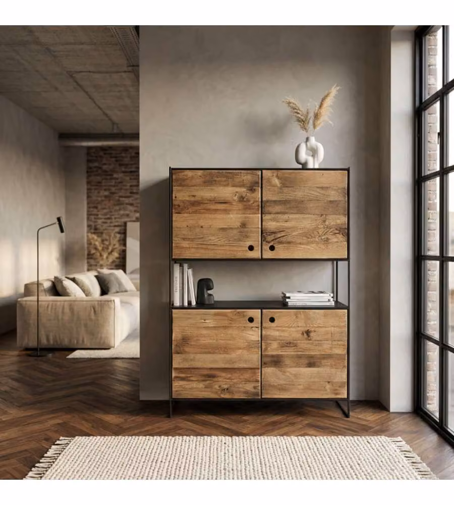 Mobile madia Anselm Cosma in legno di pino marrone per soggiorno e sala da pranzo L: 100 cm, P: 40 cm, H: 131 cm – 1