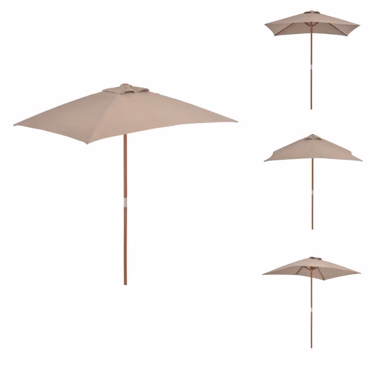 vidaXL Ombrellone con palo in legno 150 x 200 cm Taupe - Ombrelloni e tende da sole