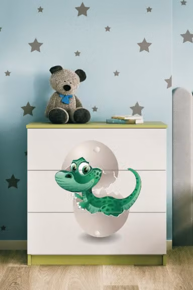 Cassettiera per bambini Little Dino nel colore verde Babydreams