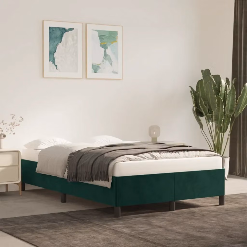 Letto matrimoniale moderno in velluto verde con struttura in legno e doghe fisse L/P/H: 120 x 200 x 33,5 cm – 2