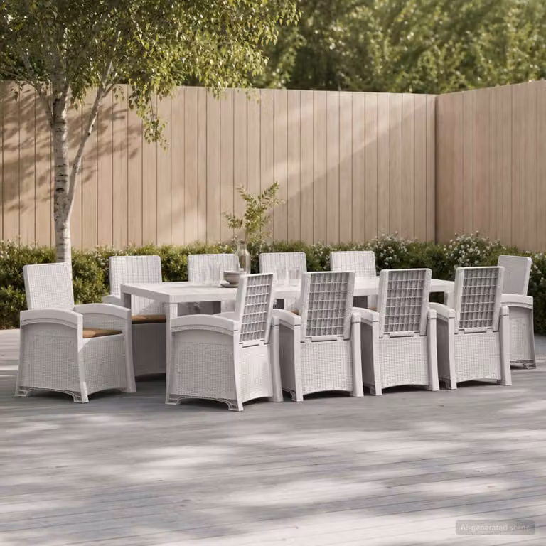 Set da pranzo per giardino e terrazzo vidaXL in rattan 11 pezzi Bianco e Beige