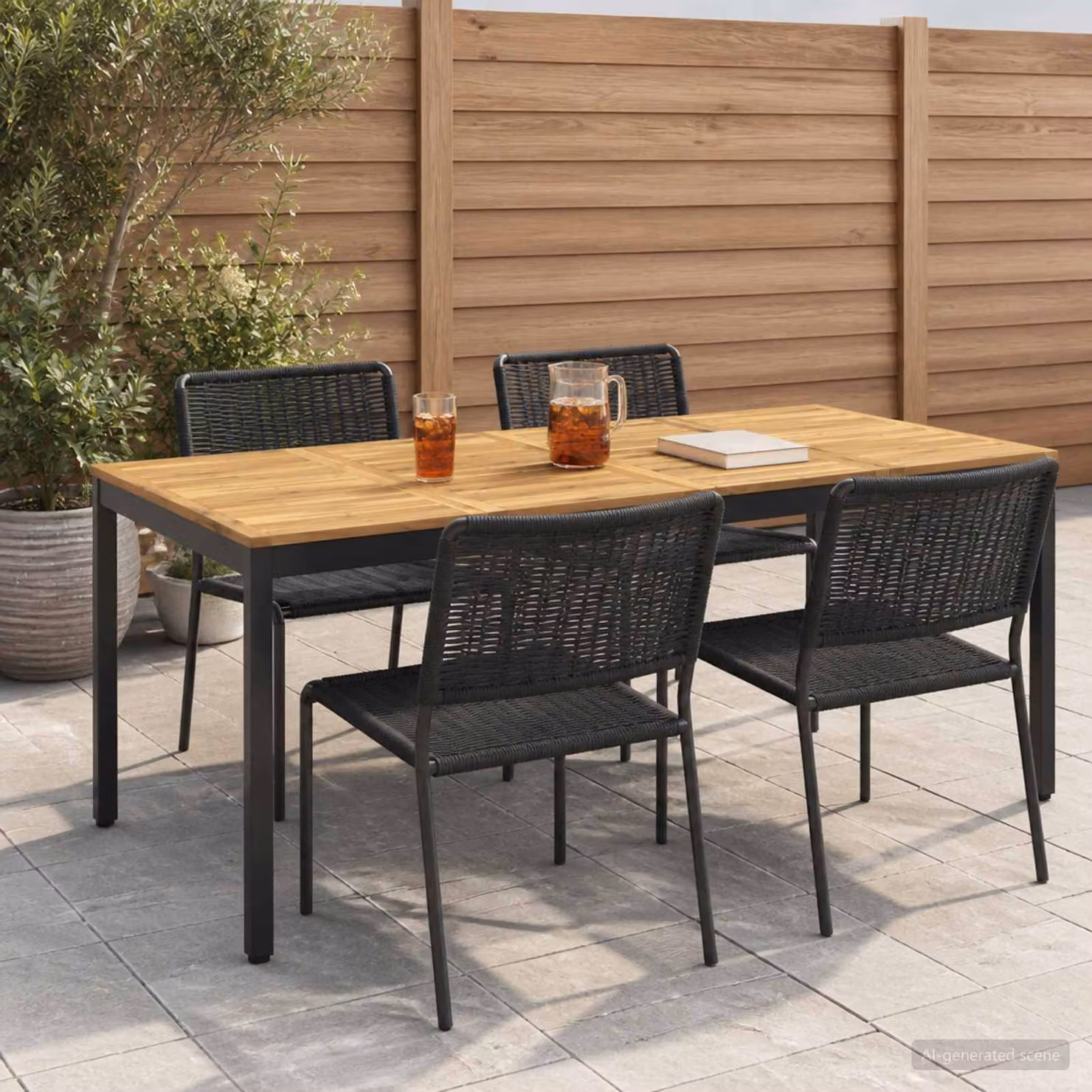 vidaXL Tavolo da giardino rettangolare in legno di acacia Bianco e Nero L: 196 cm, P: 100,5 cm, H: 75 cm