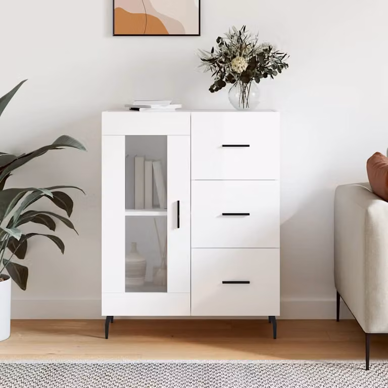 Credenza vidaXL in legno multistrato bianco lucido L: 69,5 cm, P: 34 cm, H: 90 cm