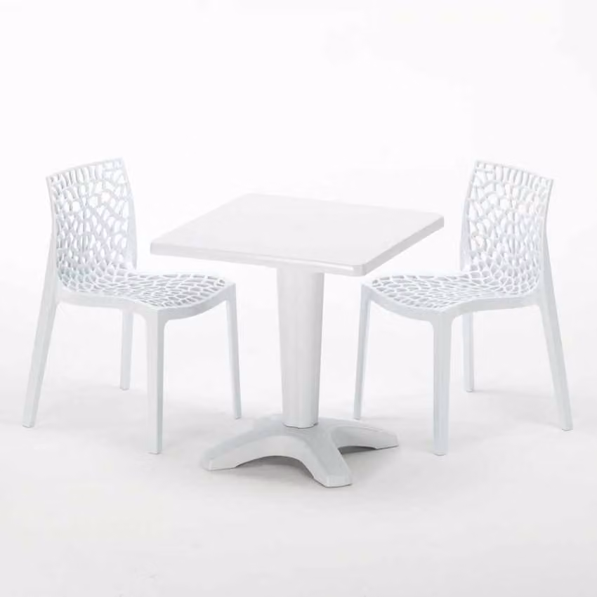 Tavolo quadrato bianco e 2 sedie in polipropilene colorato per interni Grand Soleil Gruvyer Patio - Bianco