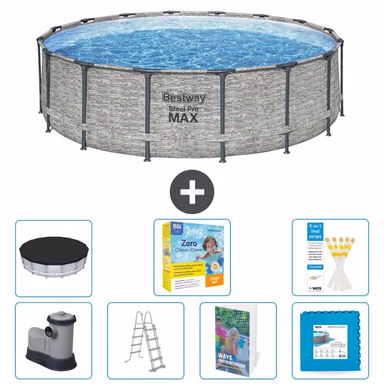 Piscina gonfiabile Bestway Steel Pro MAX, rotonda, 488x122 cm, composta da 6 parti, modello S566
