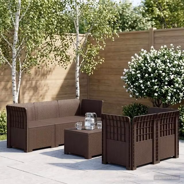 Divano da Giardino 5 Posti Stile Rattan PP Marrone 3443887