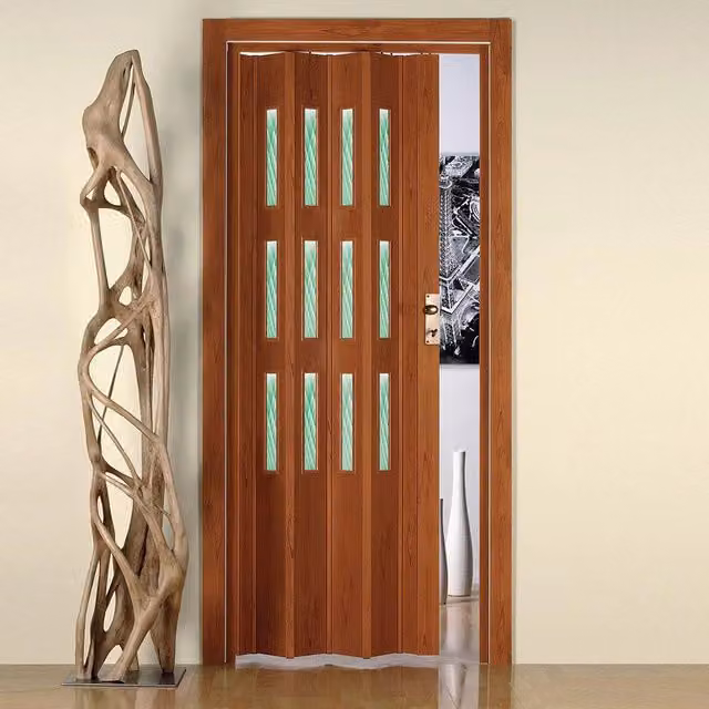 Porta a Soffietto Interna Saba in PVC con Vetro Trasparente Colore Ciliegio L: 88,5 cm, H: 214 cm – 1