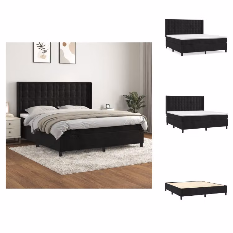 vidaXL Letto a molle con materasso nero 160x200 cm in velluto - Letti & Reti