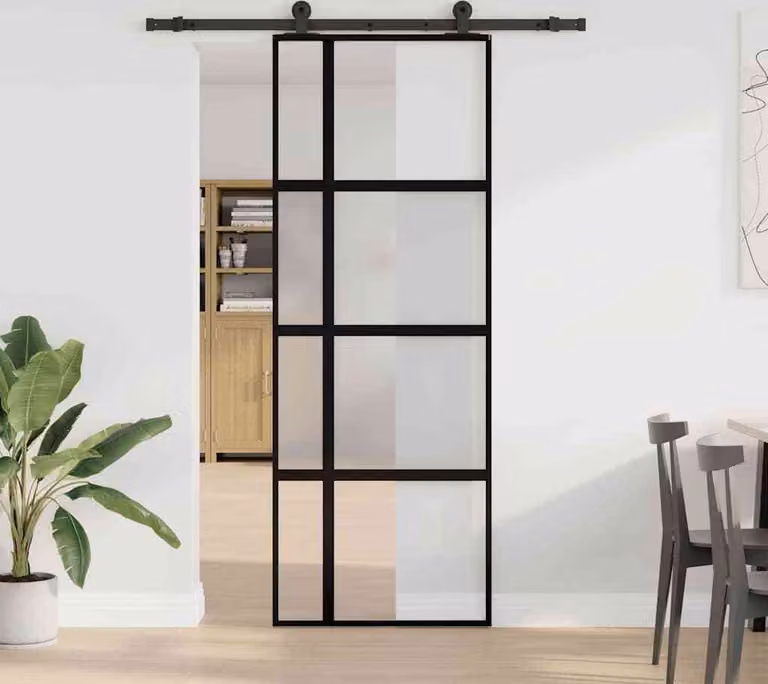 Porta Scorrevole Ferramenta 76x205 cm Vetro Temperato Alluminio