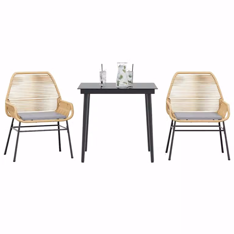 Set da pranzo da giardino vidaXL in polyrattan con tavolo in vetro e 3 sedie con cuscini, disponibile in nero, marrone o grigio