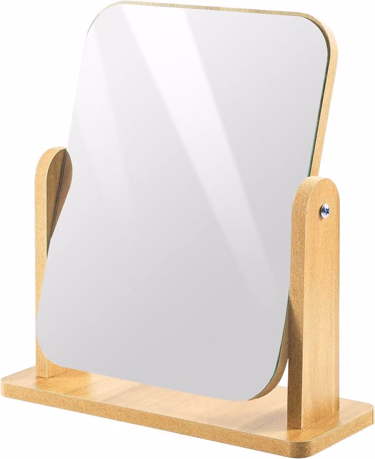 Specchio da tavolo in legno, girevole a 360 gradi, dimensioni 22 x 17 cm, ideale per il bagno