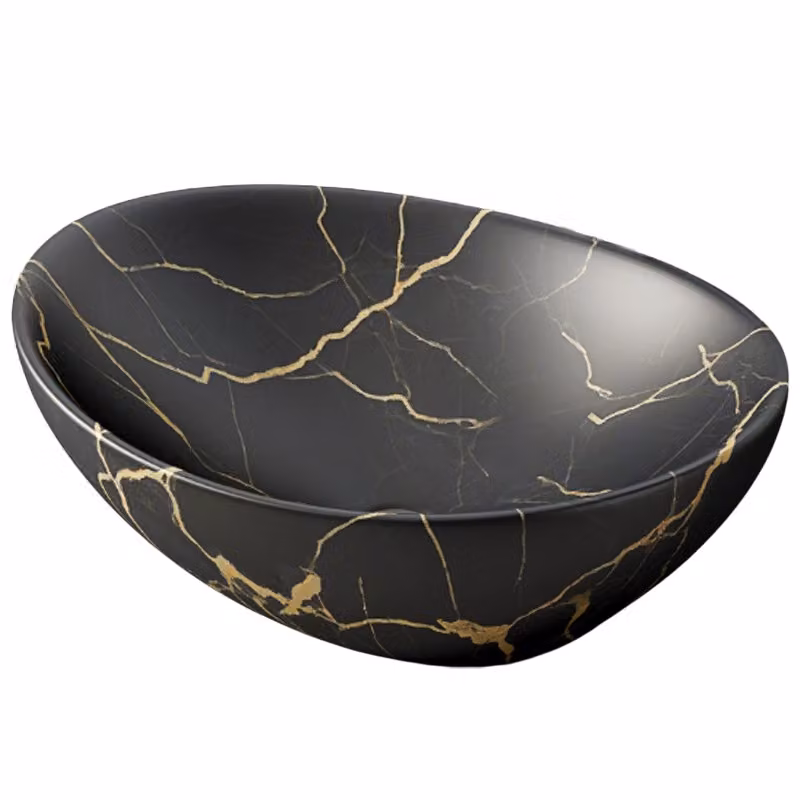 Piatto per lavabo, marmo nero opaco, forma ovale, Vetroceramica, 41x34,5 cm