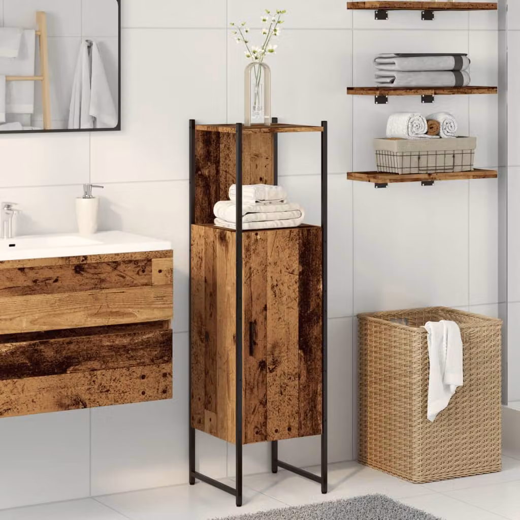 Armadietto da bagno vidaXL in legno marrone con ante a battente e ripiani interni, sospeso, L/P/H: 33 x 33 x 120,5 cm
