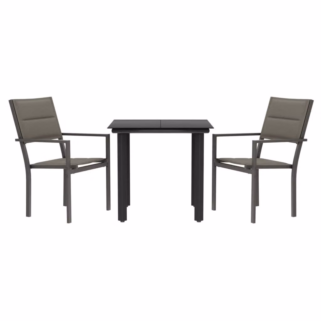 Set da Pranzo da Giardino 3 pz Nero in Acciaio e Textilene