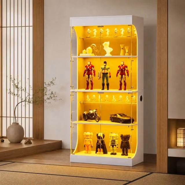 Vetrina in vetro 80x35x165 cm con LED; USB; Type-C e sensore; bianca
