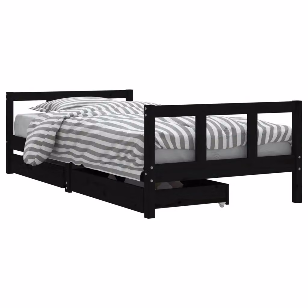 Giroletto per bambini vidaXL in legno massello di pino con cassetti, colore nero, L/P/H: 190 x 90 x 150 cm – 2
