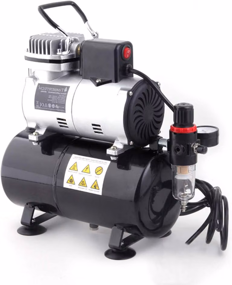 Compressore per aerografo – Senza olio – Serbatoio da 3 litri – Silenzioso – 20-23 litri/minuto – Ventola di raffreddamento