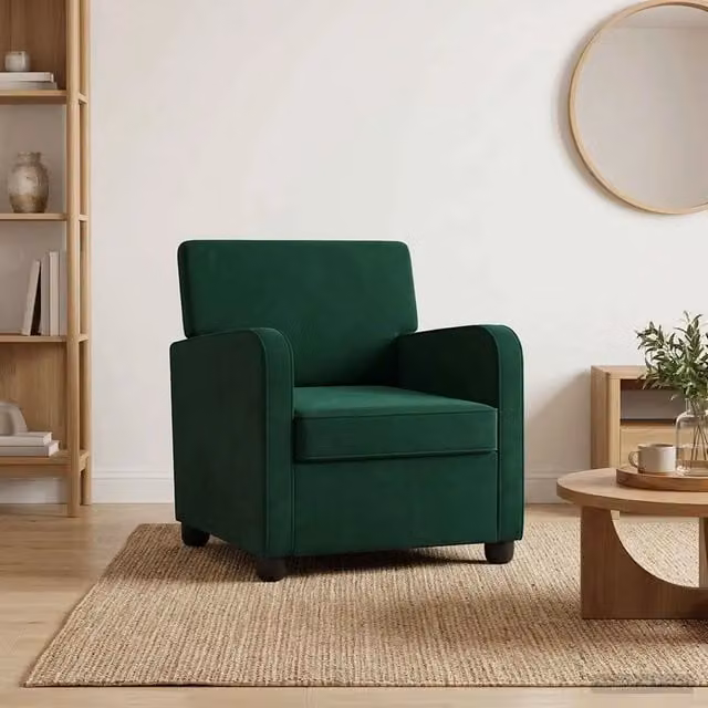 Poltrona Lounge Moderna in Velluto Verde con Braccioli e Struttura Imbottita 901928