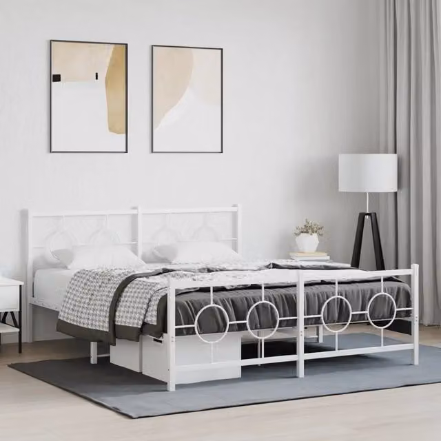 Giroletto con Testiera e Pediera Metallo Bianco 150x200 cm 376295