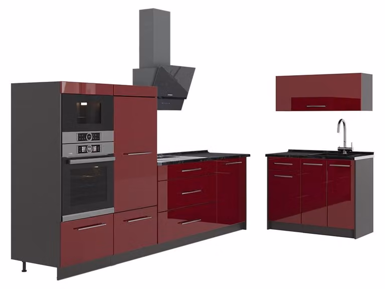Cucina Vicco Fame-Line Bordeaux lucido/Antracite 380 cm senza piano di lavoro, Model 64075