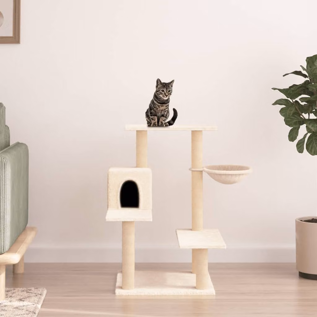 Albero per gatti vidaXL con tiragraffi in sisal e amaca, colore beige, Altezza: 82,5 cm