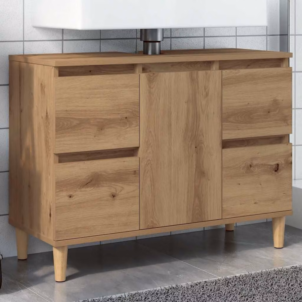 Mobile Lavabo vidaXL in Legno Rovere Marrone con Cassetti e Ante, L 80 x P 33 x H 60 cm