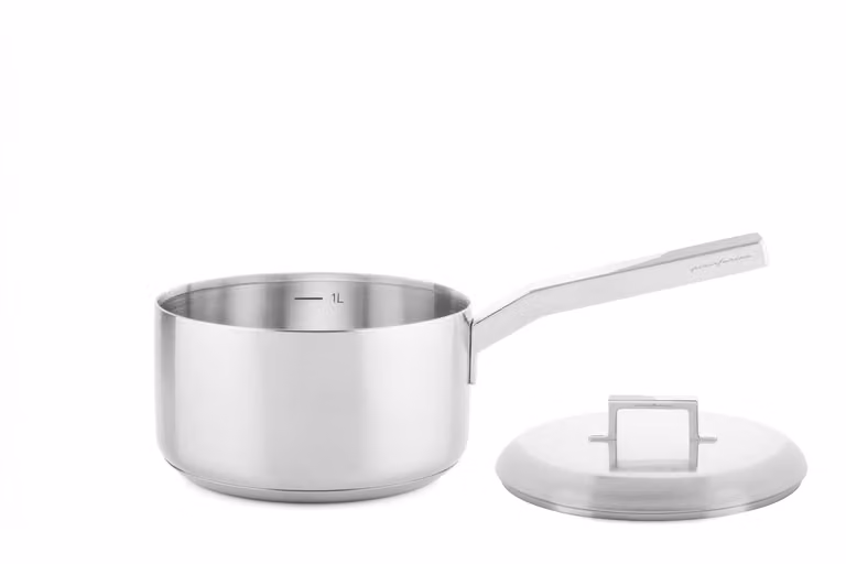 Casseruola fonda con un manico e coperchio, in acciaio inox per induzione linea Stile by Pininfarina, diam. 16cm