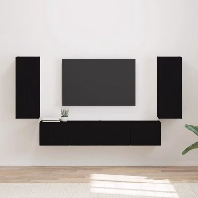 Set di 4 pezzi mobiletto da TV sospeso vidaXL moderno in MDF nero lucido – 1