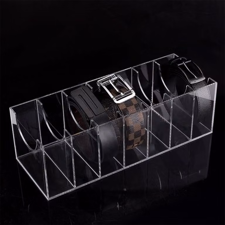 Inovra - Organizer con 7 scomparti - Scatola portaoggetti in acrilico - Trasparente - Portaoggetti espositivo - 37,5 x 14 x 12 cm - Adatto per cinture/gioielli