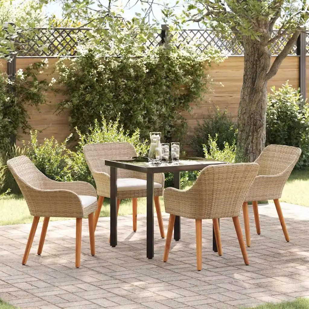 Set da pranzo moderno vidaXL per giardino e terrazzo in polyrattan beige con tavolo in vetro e 5 pezzi – 1