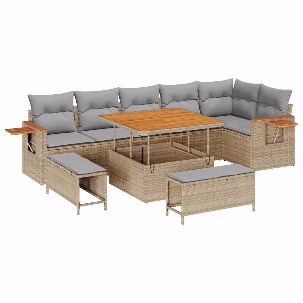 Set Divano da Giardino vidaXL 11 Pezzi a Forma di L con Cuscini Beige e Grigio – 2