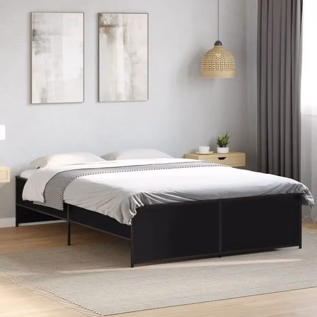Letto Giroletto Nero vidaXL in Legno e Metallo L: 120 cm, P: 200 cm – 1