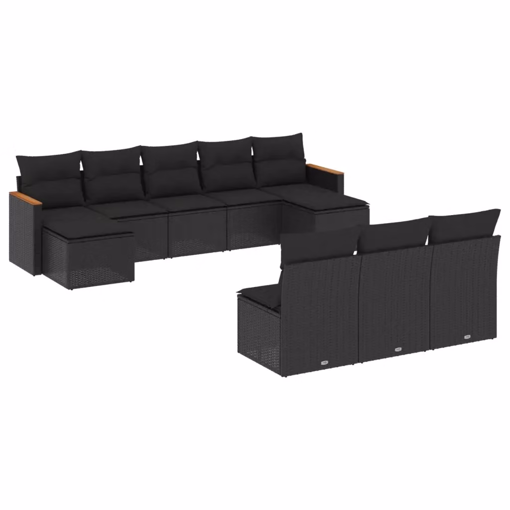 vidaXL Set Divani da Giardino 10pz Moderno in Polyrattan e Metallo Nero con Cuscini Imbottiti e Coperture Rimosse – 2