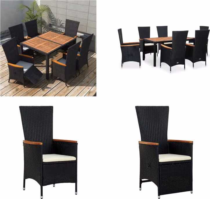 vidaXL set da pranzo da giardino 7 pezzi in poly rattan legno di acacia nero - Set di mobili da giardino - Set di mobili da giardino - Tavolo e sedie da giardino - Tavoli e sedie da giardino