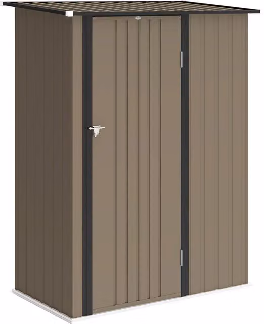 Outsunny Casetta da Giardino con Porta Bloccabile, Capanno Porta Attrezzi in Metallo con Tetto Inclinato, 142x86x189 cm, Marrone   Aosom Italy
