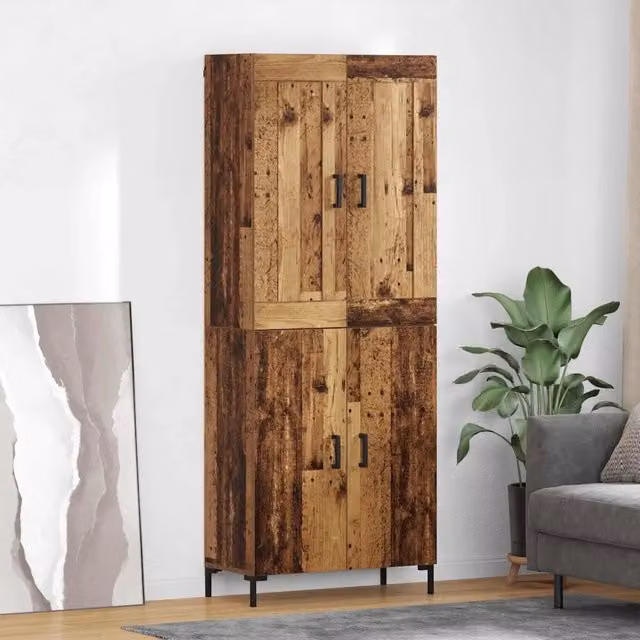Set di 2 credenze vidaXL in legno e metallo marrone con ante a battente e ripiani interni, L/P/H: 69,5 x 34 x 180 cm – 1