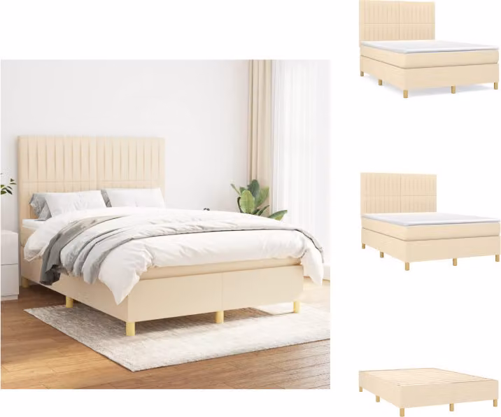 vidaXL Letto a molle con materasso crema 140x200 cm in tessuto - Letti e strutture letto